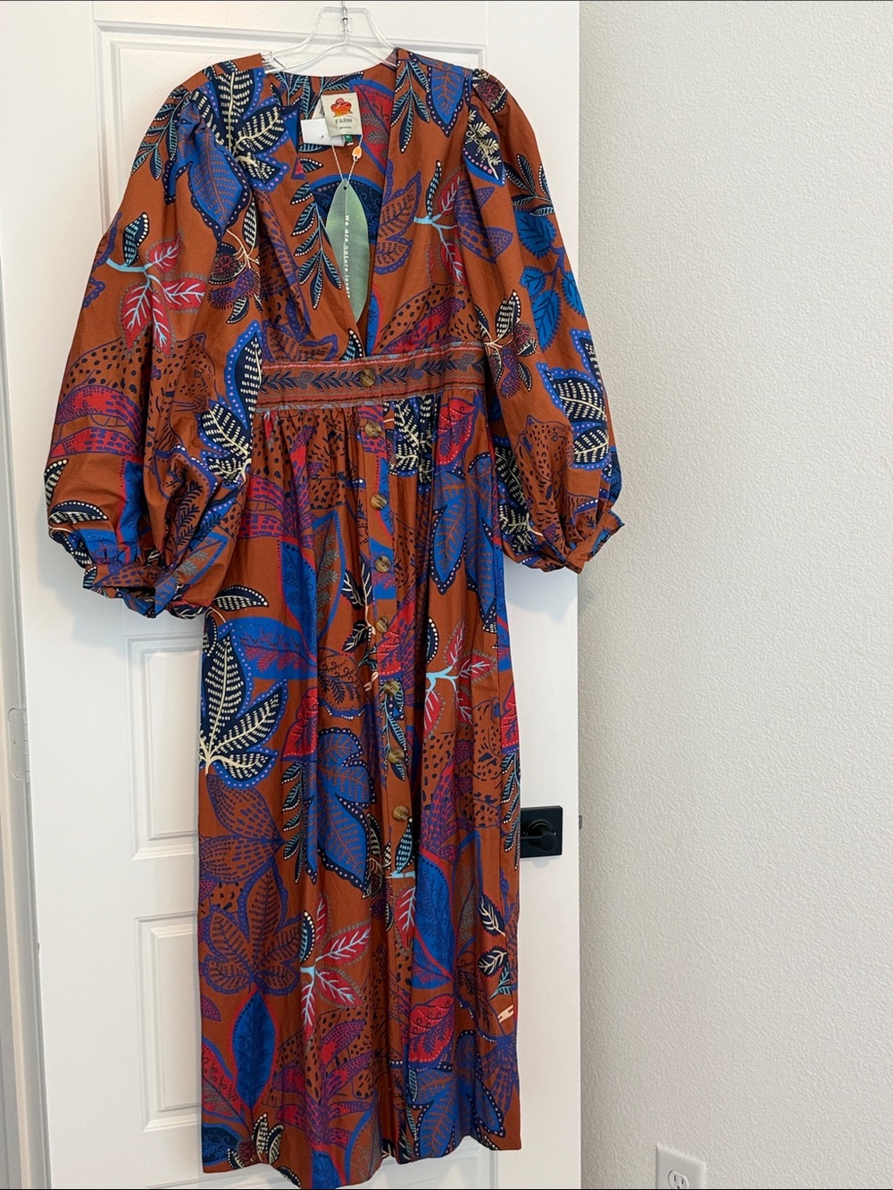FARM RIO Brown Wild Jungle Organic Cotton Maxi Dress (M) - Picture 6 of 7